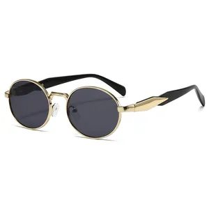 Gafas de sol retro con montura metálica ovalada para mujer con lentes oscuras de moda