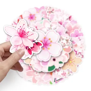 Set mit 50 wasserfesten rosa Kirschblüten-Deko-Aufklebern für Laptop und Reisekoffer