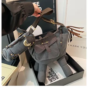 Creative donkey-shaped canvas crossbody bag featuring unique leather accents and metal studs