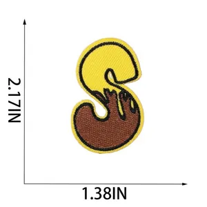 Embroidered yellow and brown bee-themed letter S patch with 5.5cm height dimension