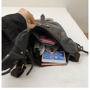 Detailed macro shot showing the spacious interior of the unique donkey-styled canvas bag