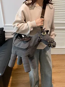 Creative donkey shaped canvas crossbody bag with unique animal design and leather trim