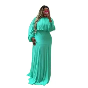 Elegante set abito a due pezzi a pieghe verde menta con maniche a sbuffo e gonna