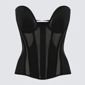 Eleganter schwarzer transparenter Netz-Bustier-Korsett mit Fischgrätenstruktur