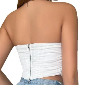 Sexy weißes Netz-Korsett-Oberteil mit Reißverschluss hinten und integrierten Stäbchen