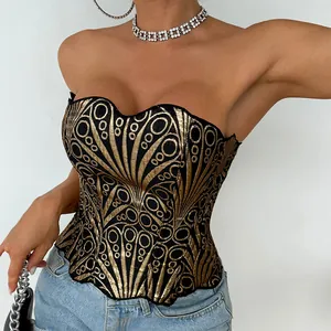 Corsetto Retro Palazzo da Donna Top Bustier a Cuore Senza Spalline Modellante con Stringhe sulla Schiena per Feste