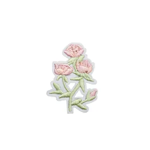 Delicate pink rose embroidered patch for clothes decoration and repair appliques