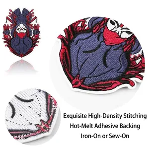 Close-up detail of high-density embroidery patch with heat-melt adhesive backing