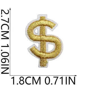 Goldener Dollarzeichen-Aufnäher für DIY-Bastelarbeiten, Größe 2,7x1,8 cm für Kleidung