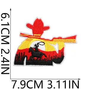 Western cowboy embroidered patch detail showing precise dimensions 6.1cm by 7.9cm