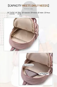 Internal detail view of lightweight nylon mini backpack showing main pocket capacity