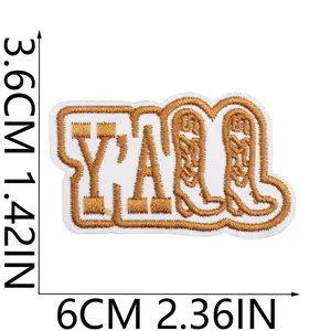 Detailed dimensions for the Y'ALL cowboy boot embroidered patch for jackets and hats