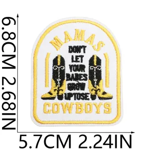 Detailed Western cowboy boot embroidered patch with classic country music quote slogan