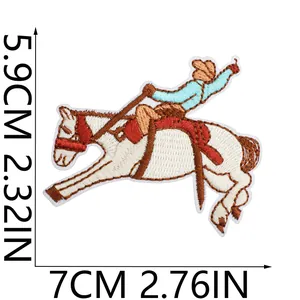 Detailed view with dimensions for the cowboy riding horse embroidery patch 5.9cm x 7cm