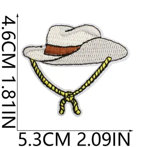 Detailed Western cowboy hat embroidery patch with size measurements in CM and IN