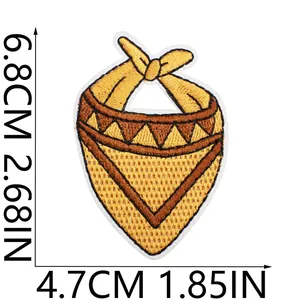 Detailed view of brown western bandana embroidered patch with 6.8x4.7cm dimensions
