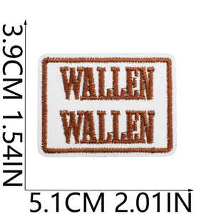 Brown embroidered patch with Wallen text for jacket and hat decoration, 5.1cm size