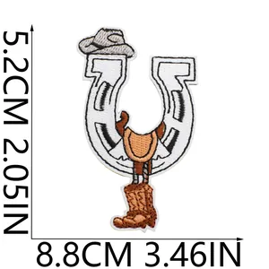 Western cowboy embroidered patch dimensions showing 5.2cm height and 8.8cm width