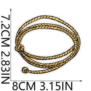 Detailed view of a Western cowboy lasso rope embroidery patch showing dimensions.