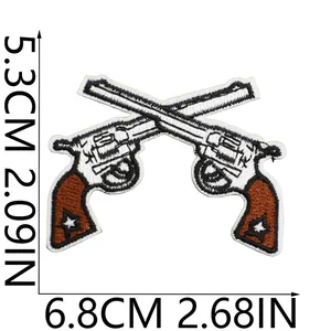 Detailed dimensions of crossed revolver embroidered patch for jacket decoration