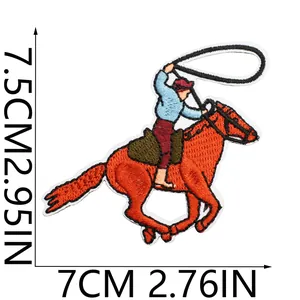 Dimensions detail of cowboy horse embroidery patch, 7x7.5cm size