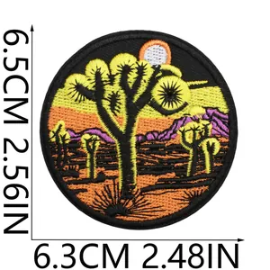 Detailed Joshua Tree desert landscape embroidered patch, dimensions 6.5x6.3cm size