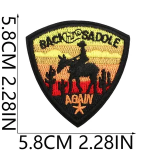 Western cowboy embroidered patch with 5.8cm 2.28in dimension markers on white background
