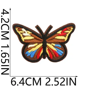 Detailed size measurements for brown butterfly embroidered patch in cm and inches