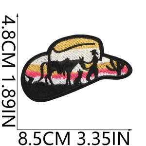 Cowboy hat embroidery patch with sunset scene dimensions 8.5x4.8cm