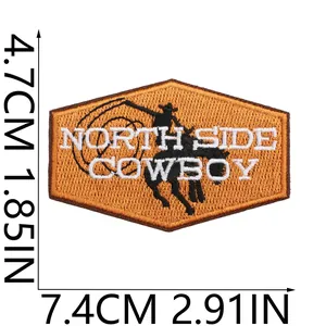Western cowboy embroidered patch measurement diagram: 7.4cm x 4.7cm size details