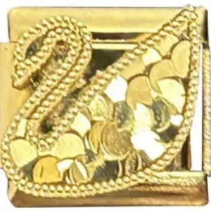 Gold-toned Italian charm link with textured swan design for DIY modular bracelets