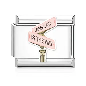 Roestvrijstalen Italiaanse modulaire bedel voor armband met Jesus Is The Way bord