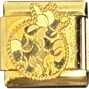 Gold-plated Italian charm module with circular fruit design for DIY bracelets