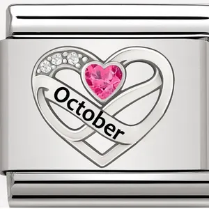 Stijlvolle roestvrijstalen hartvormige bedel met roze oktober geboortesteen voor DIY armbanden