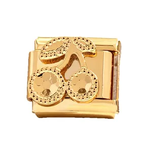 Premium gold-plated cherry Italian charm modular link for DIY modular bracelets, high-gloss finish