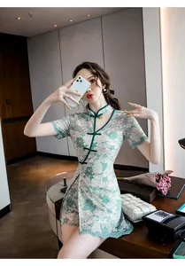 Modern Chinese style Cheongsam lace two-piece dress for women with slim fit design