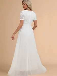 Elegant white lace patchwork chiffon maxi wedding dress and evening gala gown for women