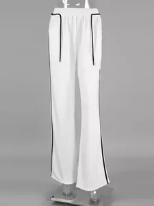 Pantalon de détente blanc pour femme avec rayures latérales noires et cordon