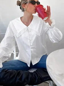 French style white cotton blouse with large lace Peter Pan collar and lantern sleeves