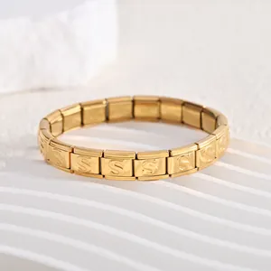 Exquisites goldenes italienisches Modul-Armband aus Edelstahl mit geprägtem Buchstaben S