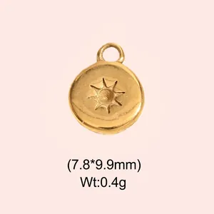 Detailed view of golden stainless steel star pendant measuring 7.8x9.9mm and 0.4g