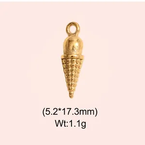 Detailed vintage gold ice cream cone pendant charm, dimensions 5.2x17.3mm, weight 1.1g