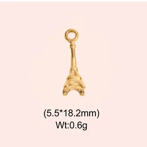 Gold Eiffel Tower charm pendant detail with dimensions 5.5x18.2mm and weight 0.6g