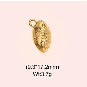 Detail view of golden vintage stainless steel football pendant with dimensions and weight