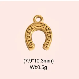 Detailed view of vintage gold-tone horseshoe charm for DIY jewelry, 7.9*10.3mm, 0.5g weight