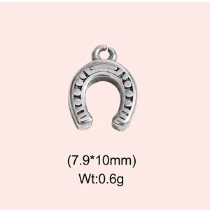 Vintage stainless steel horseshoe charm for DIY jewelry, 7.9x10mm size