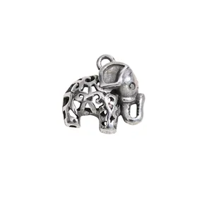 Vintage hollow-out stainless steel elephant pendant charm for DIY jewelry making