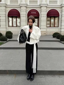Elegant white satin wrap belt with long fringe tassels for women fashion styling