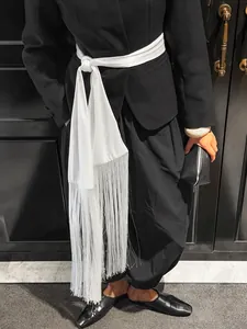 Premium white satin fringe belt with long tassels for women's waist decoration