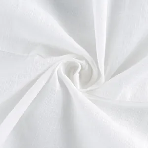 High-quality close-up of white breathable linen fabric texture for summer vacation dress